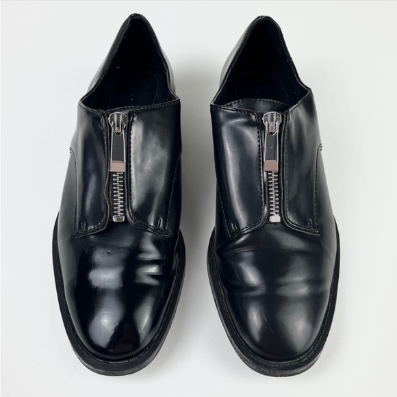ZARA TRF TRAFALUC Zipped Blucher Vegan Patent Leather Shiny Oxfords Brogues - Picture 3 of 14